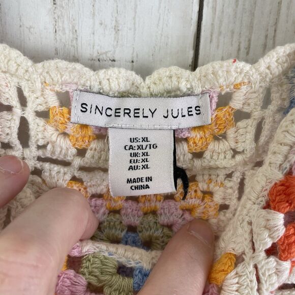Sincerely Jules Granny Square Sleeveless Cropped  Sweater Sz XL Boho Multicolor - Picture 4 of 8